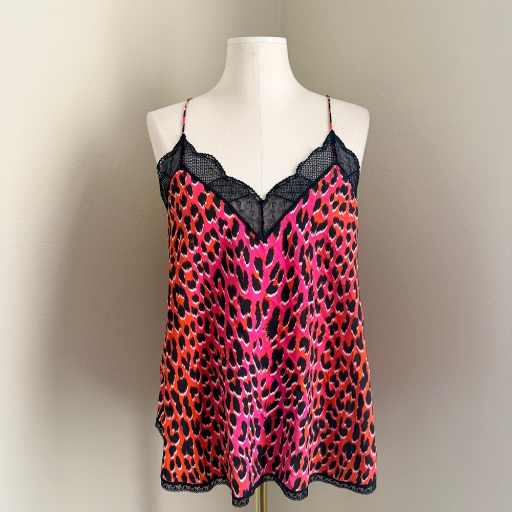 NWT Zadig & Voltaire Christy Pink and Orange Leopard Print Camisole L